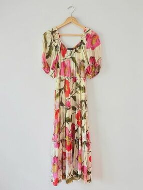 Fifteen Twenty Floral Print Tiered Midi Dress Puff Sleeve With Slip Size XS
